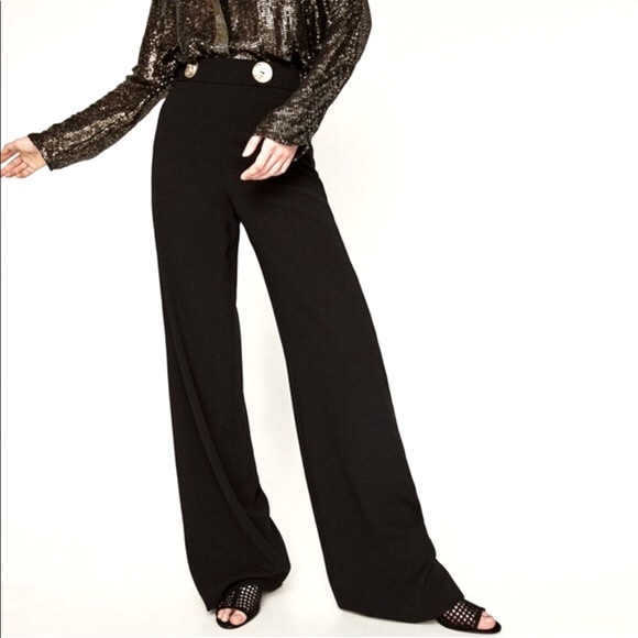 Zara High Waisted Dress Pants w/Large Gold Buttons - Picture 8 of 8